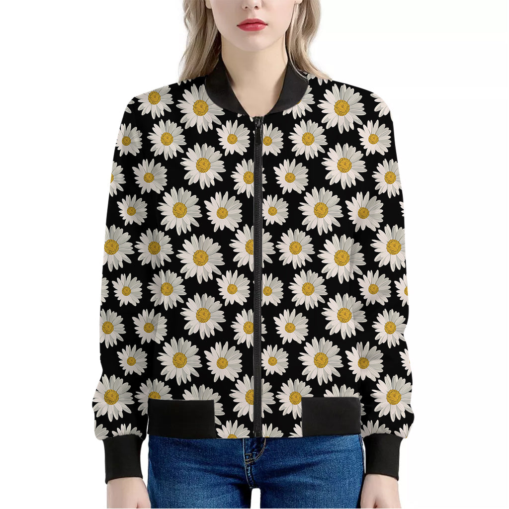 Daisy Flower Pattern Print Women's Bomber Jacket