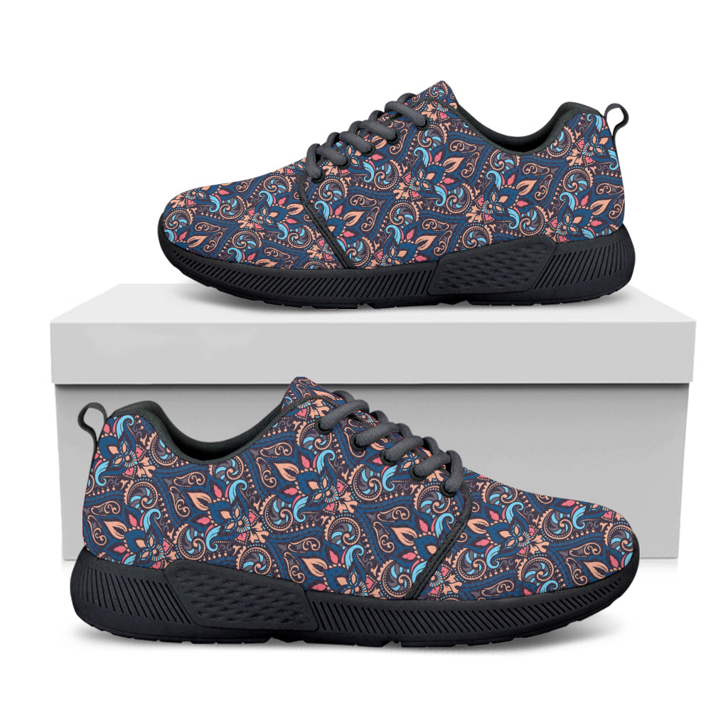 Damask Boho Pattern Print Black Athletic Shoes