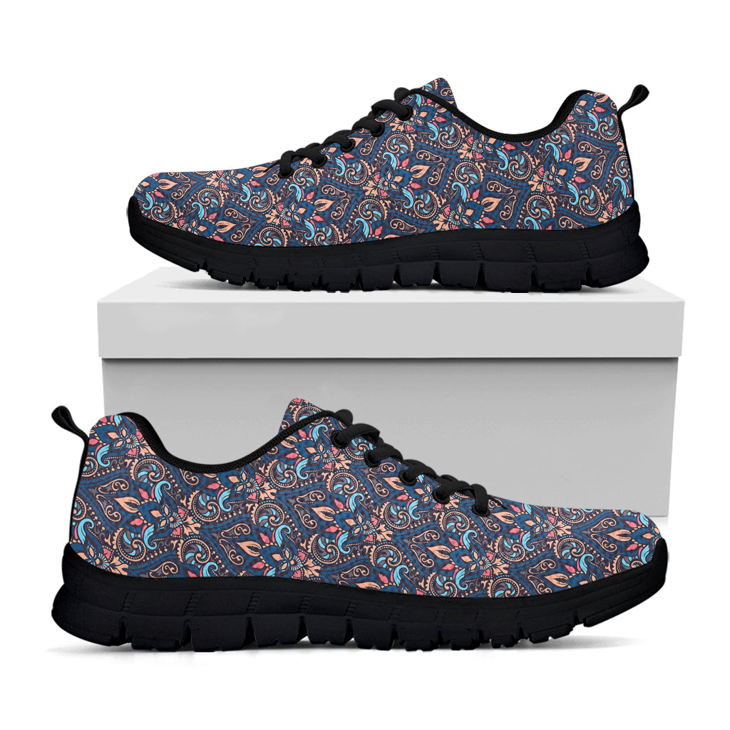 Damask Boho Pattern Print Black Sneakers