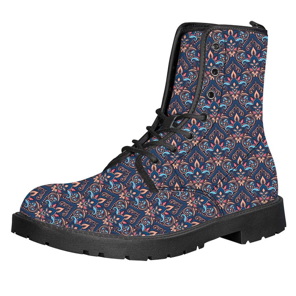 Damask Boho Pattern Print Leather Boots