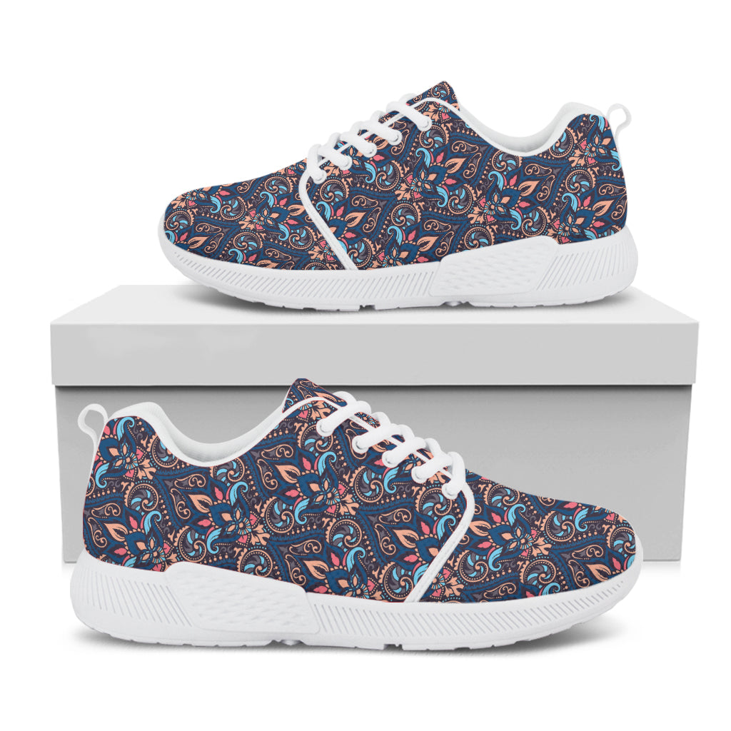 Damask Boho Pattern Print White Athletic Shoes