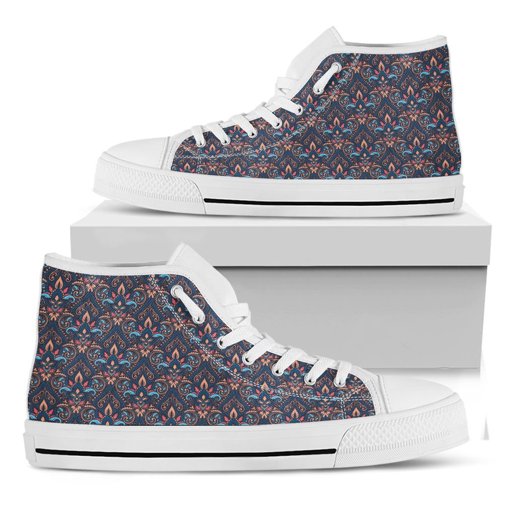 Damask Boho Pattern Print White High Top Shoes