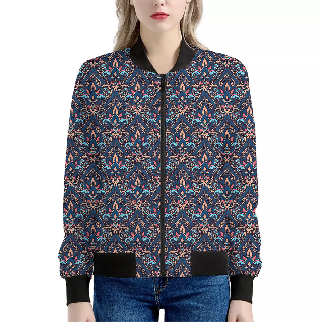 Damask Boho Pattern Print Women's Bomber Jacket