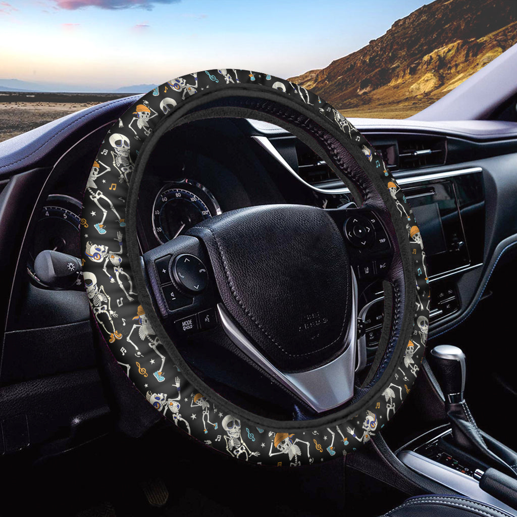 Dancing Skeleton Party Pattern Print Car Steering Wheel Cover