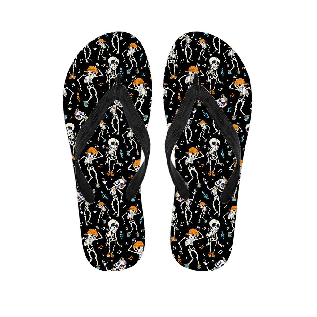 Dancing Skeleton Party Pattern Print Flip Flops