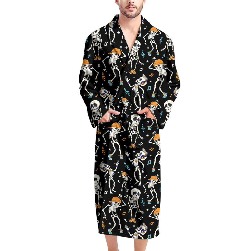 Dancing Skeleton Party Pattern Print Men's Bathrobe