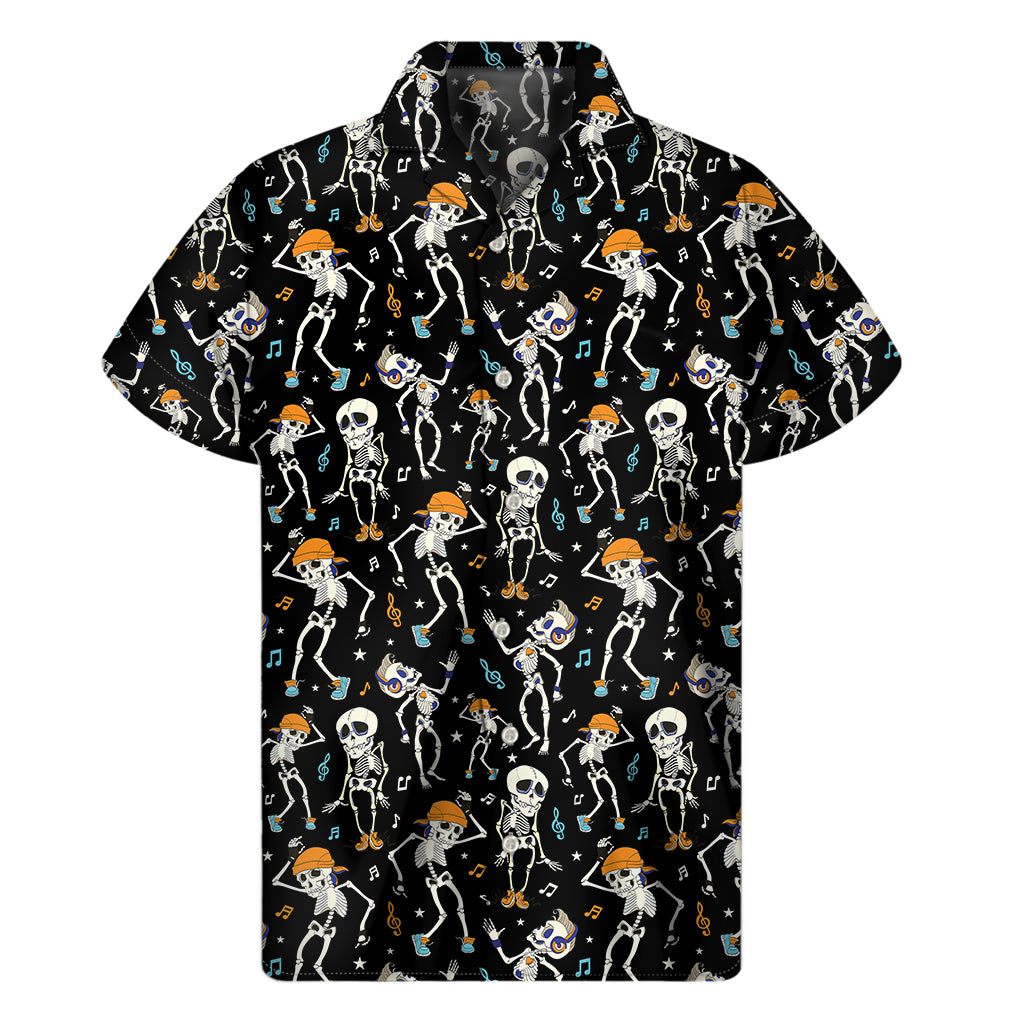 Dancing Skeleton Party Pattern Print Men's Short Sleeve Shirt