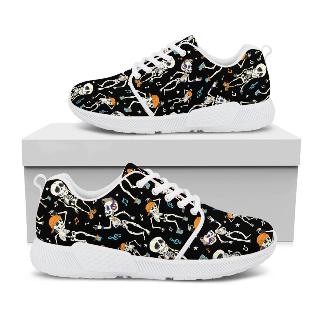 Dancing Skeleton Party Pattern Print White Athletic Shoes