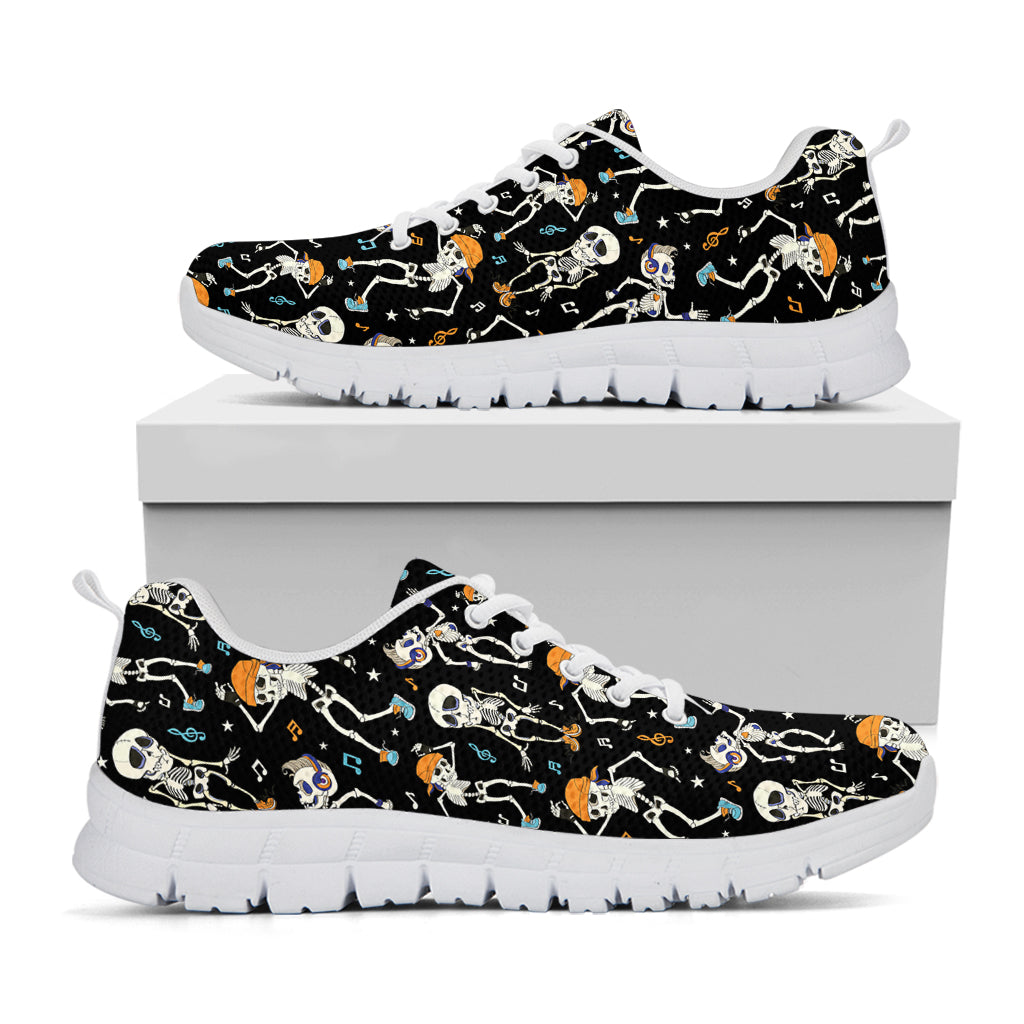 Dancing Skeleton Party Pattern Print White Sneakers