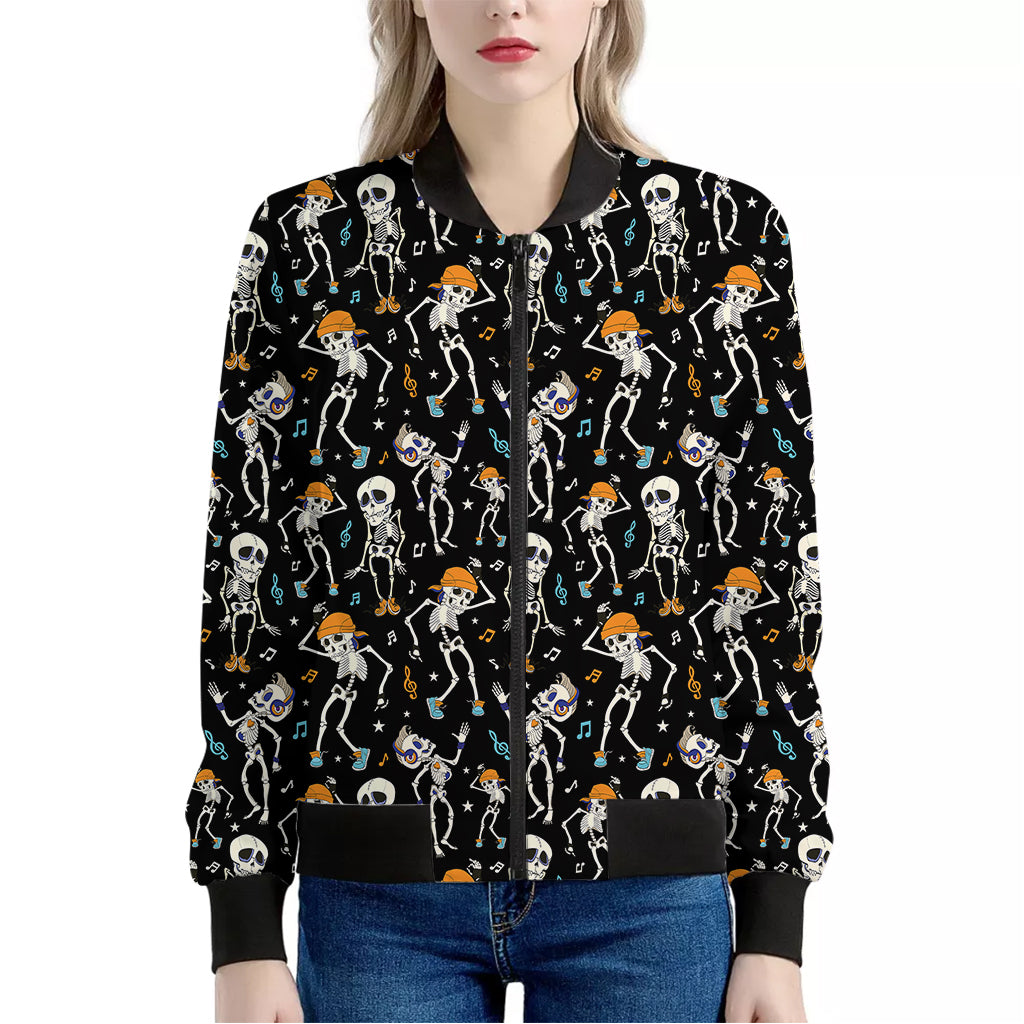 Dancing Skeleton Party Pattern Print Women's Bomber Jacket