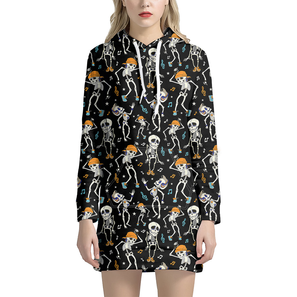 Dancing Skeleton Party Pattern Print Women's Pullover Hoodie Dress