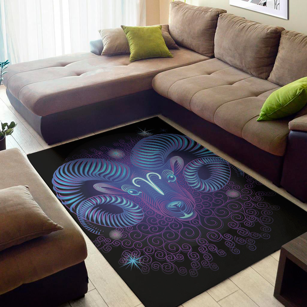 Dark Aries Zodiac Sign Print Area Rug