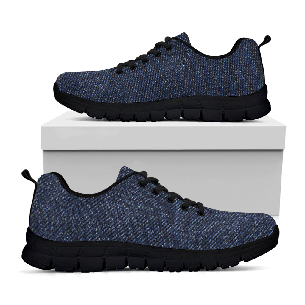 Dark Blue Denim Jeans Print Black Sneakers