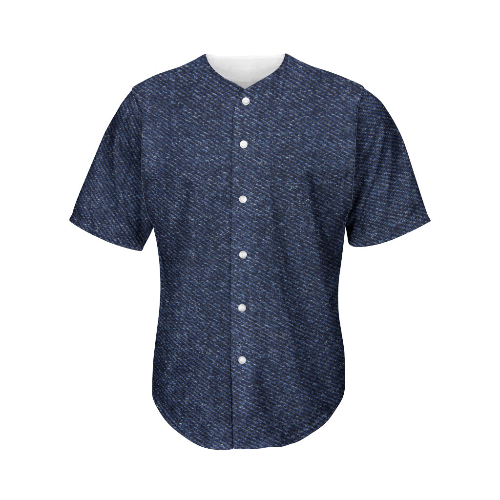 Dark Blue Denim Jeans Print Men's Baseball Jersey