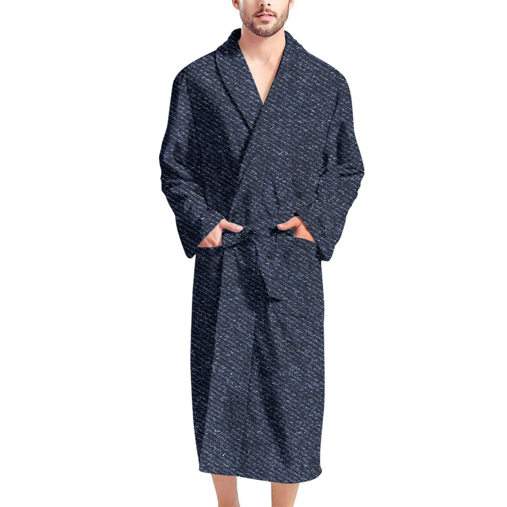 Dark Blue Denim Jeans Print Men's Bathrobe