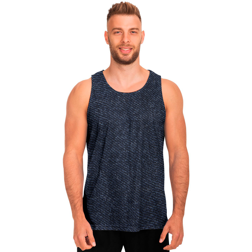 Dark Blue Denim Jeans Print Men's Tank Top