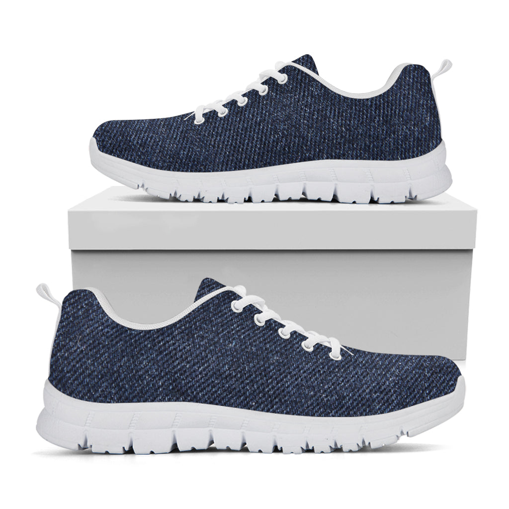 Dark Blue Denim Jeans Print White Sneakers