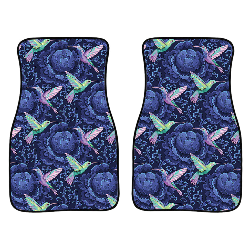 Dark Blue Floral Hummingbird Print Front Car Floor Mats