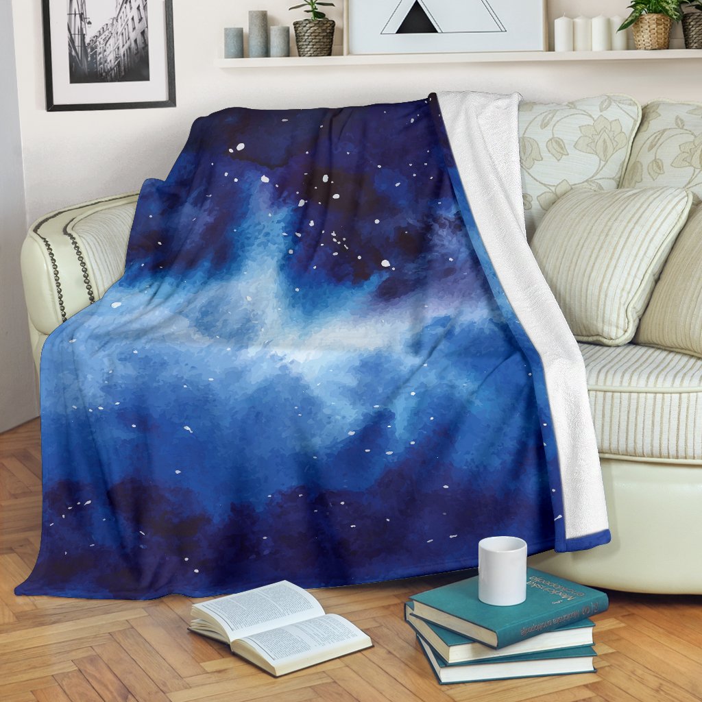 Dark Blue Galaxy Space Print Blanket