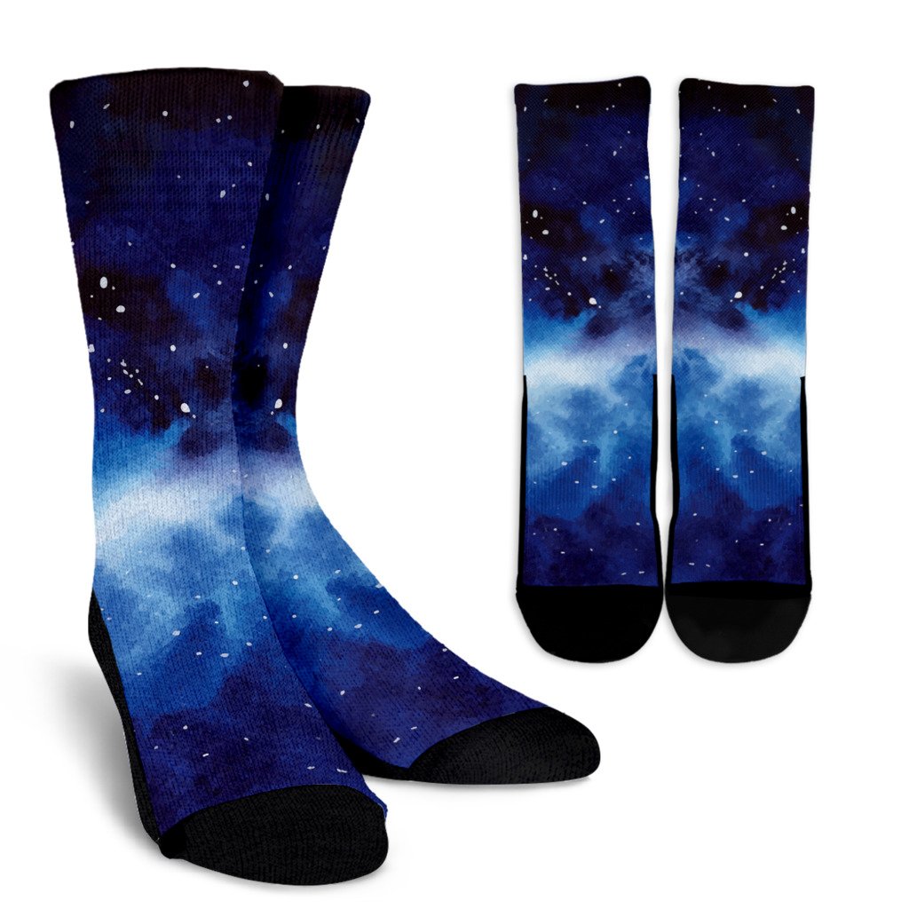 Dark Blue Galaxy Space Print Crew Socks