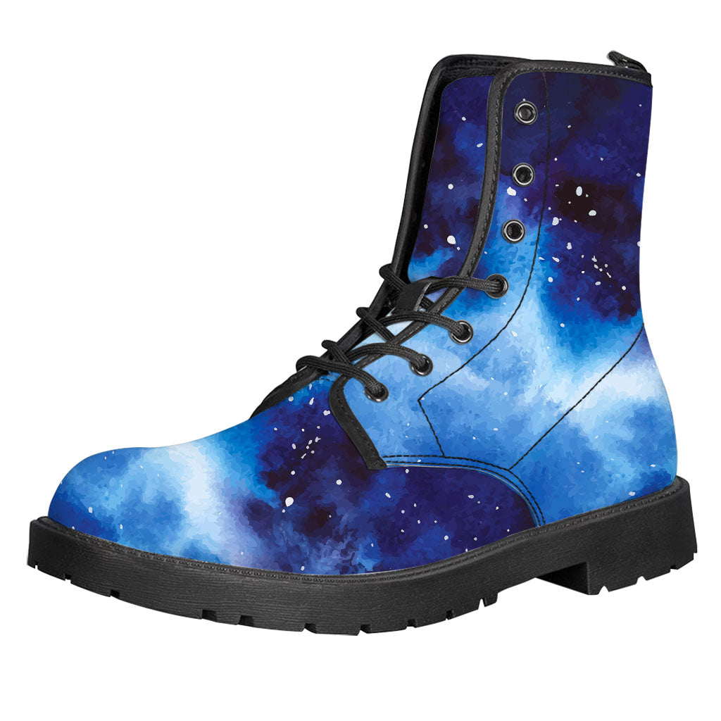 Dark Blue Galaxy Space Print Leather Boots