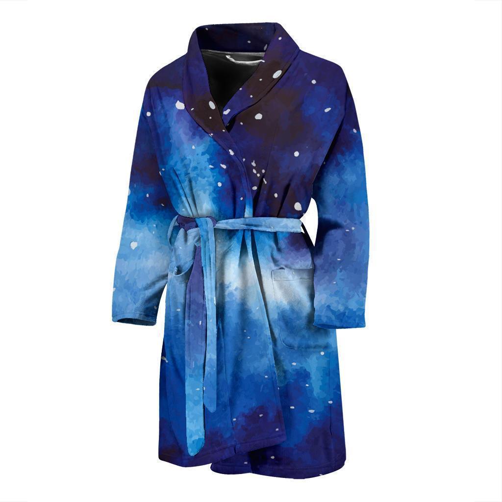 Dark Blue Galaxy Space Print Men's Bathrobe