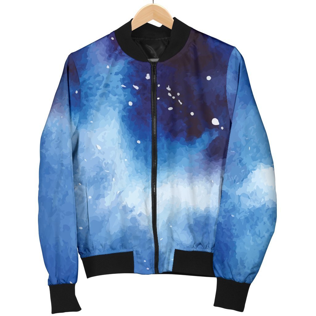 Dark Blue Galaxy Space Print Men's Bomber Jacket