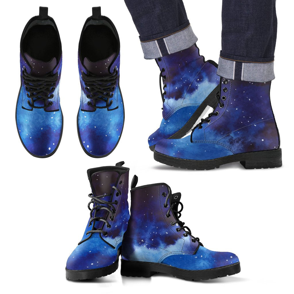 Dark Blue Galaxy Space Print Men's Boots