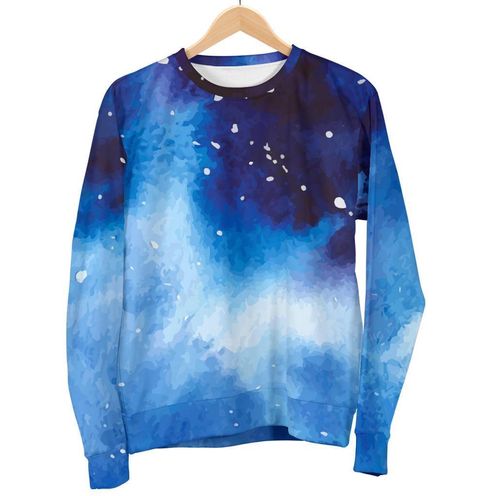 Dark Blue Galaxy Space Print Men's Crewneck Sweatshirt