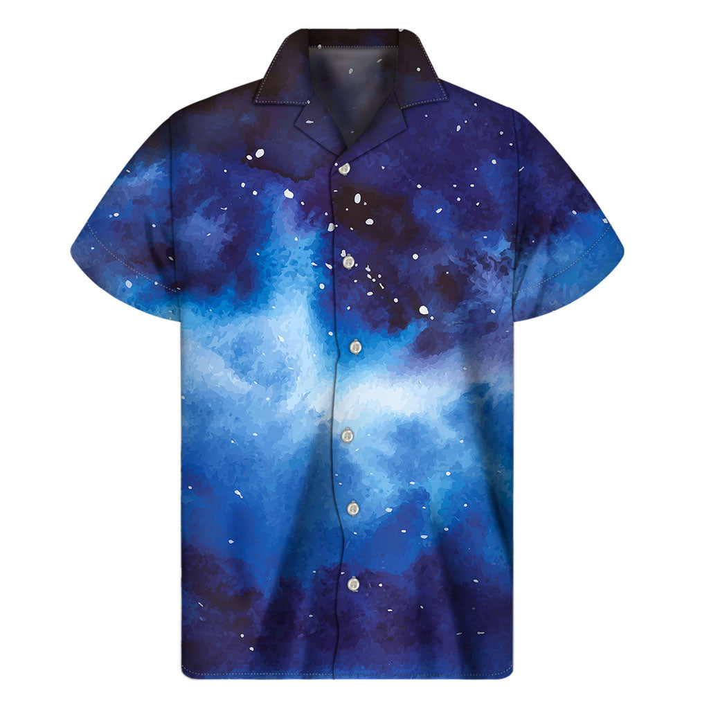 Dark Blue Galaxy Space Print Men's Short Sleeve Shirt