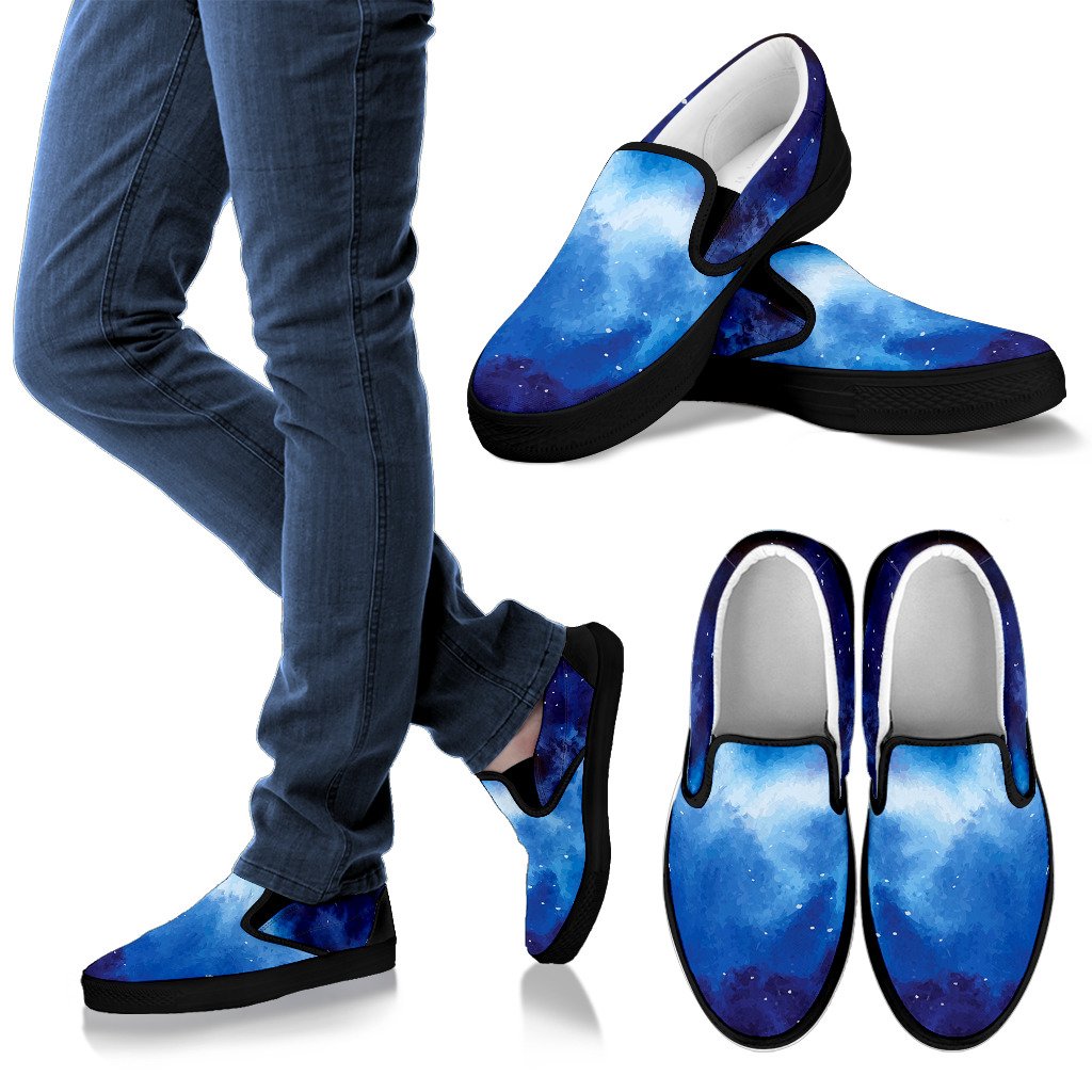 Dark Blue Galaxy Space Print Men's Slip On Shoes