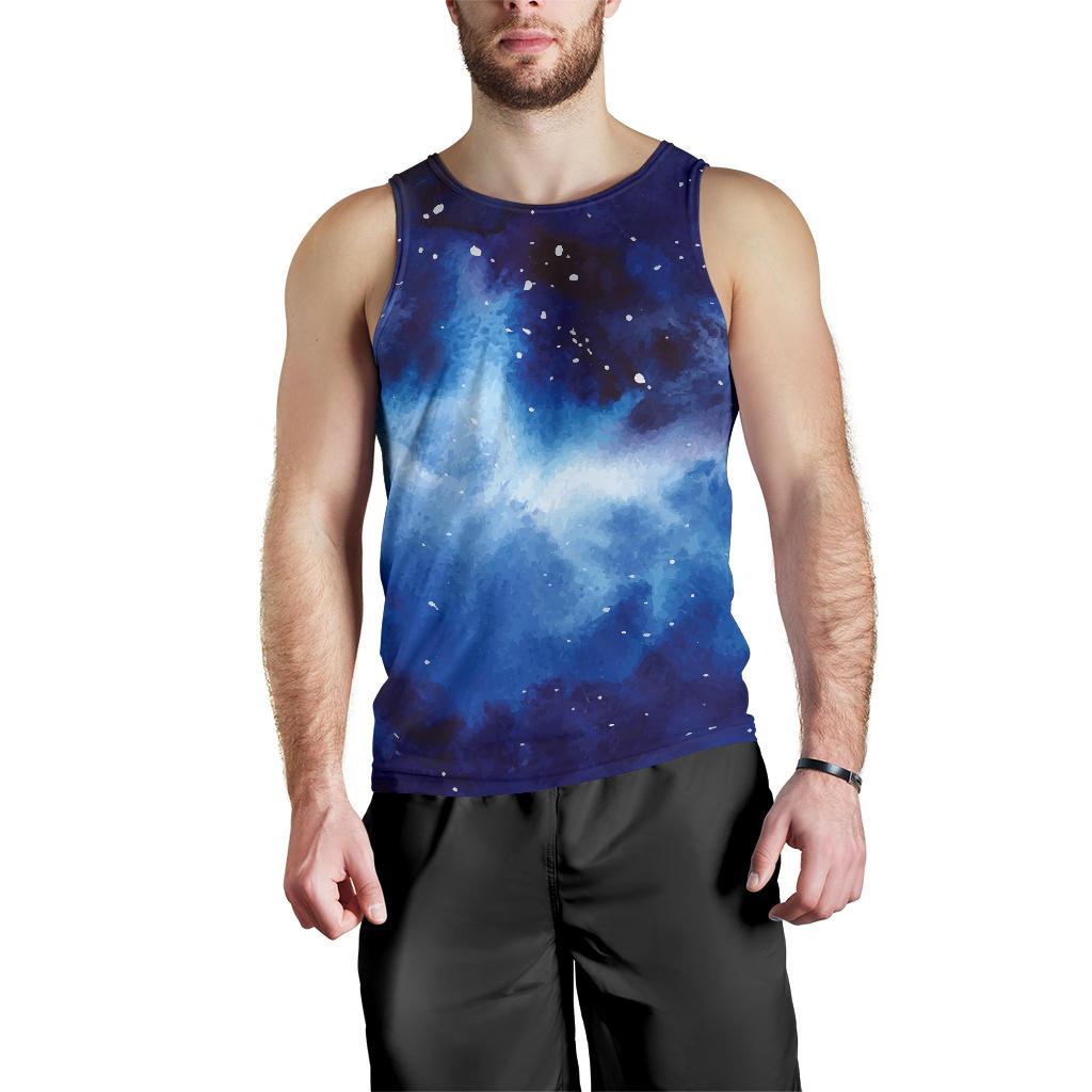 Dark Blue Galaxy Space Print Men's Tank Top