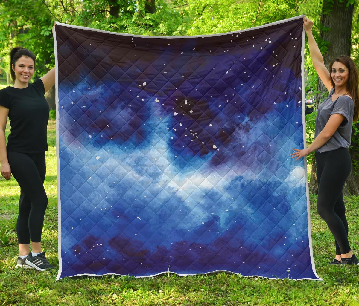 Dark Blue Galaxy Space Print Quilt