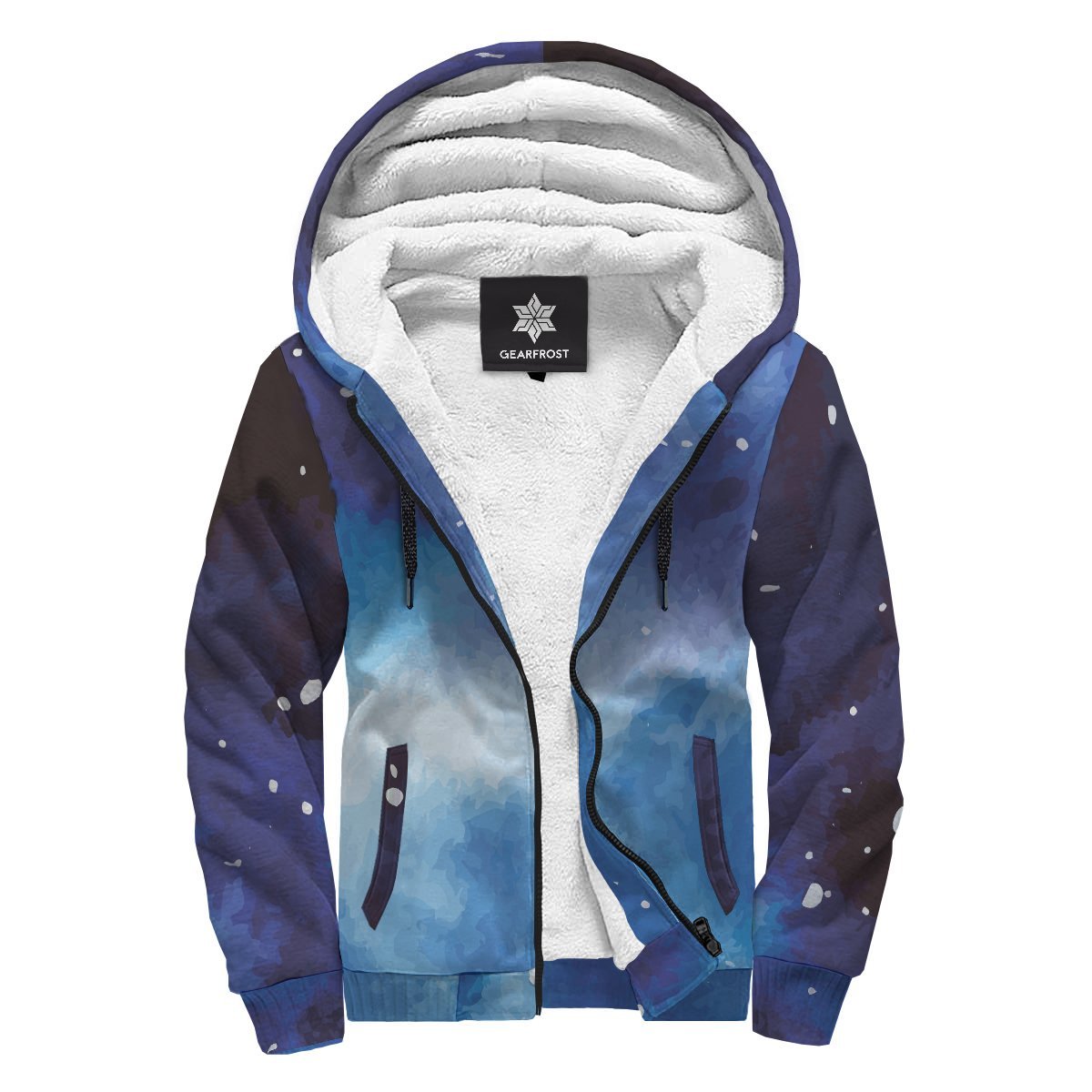 Dark Blue Galaxy Space Print Sherpa Lined Fleece Hoodie