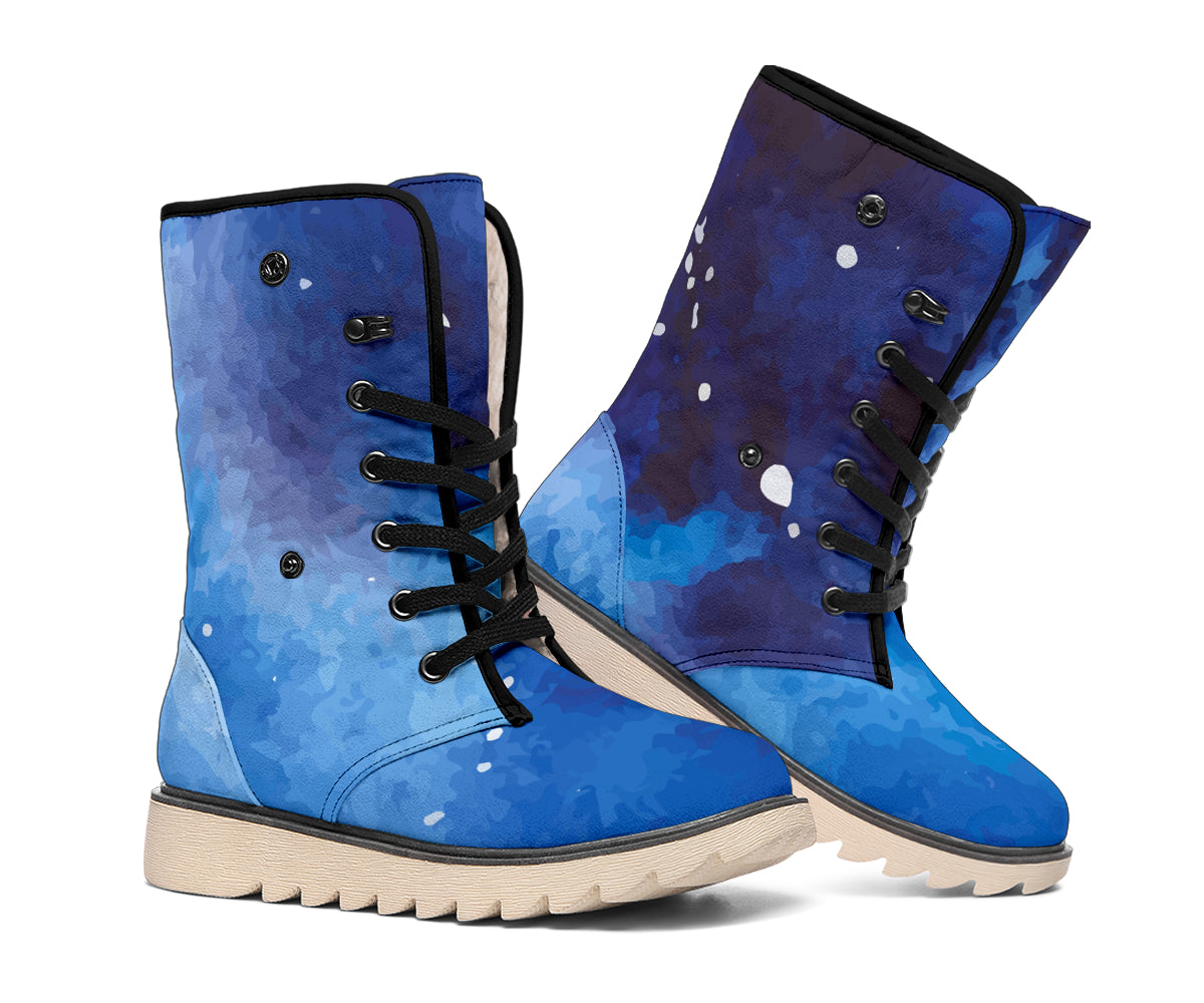 Dark Blue Galaxy Space Print Winter Boots