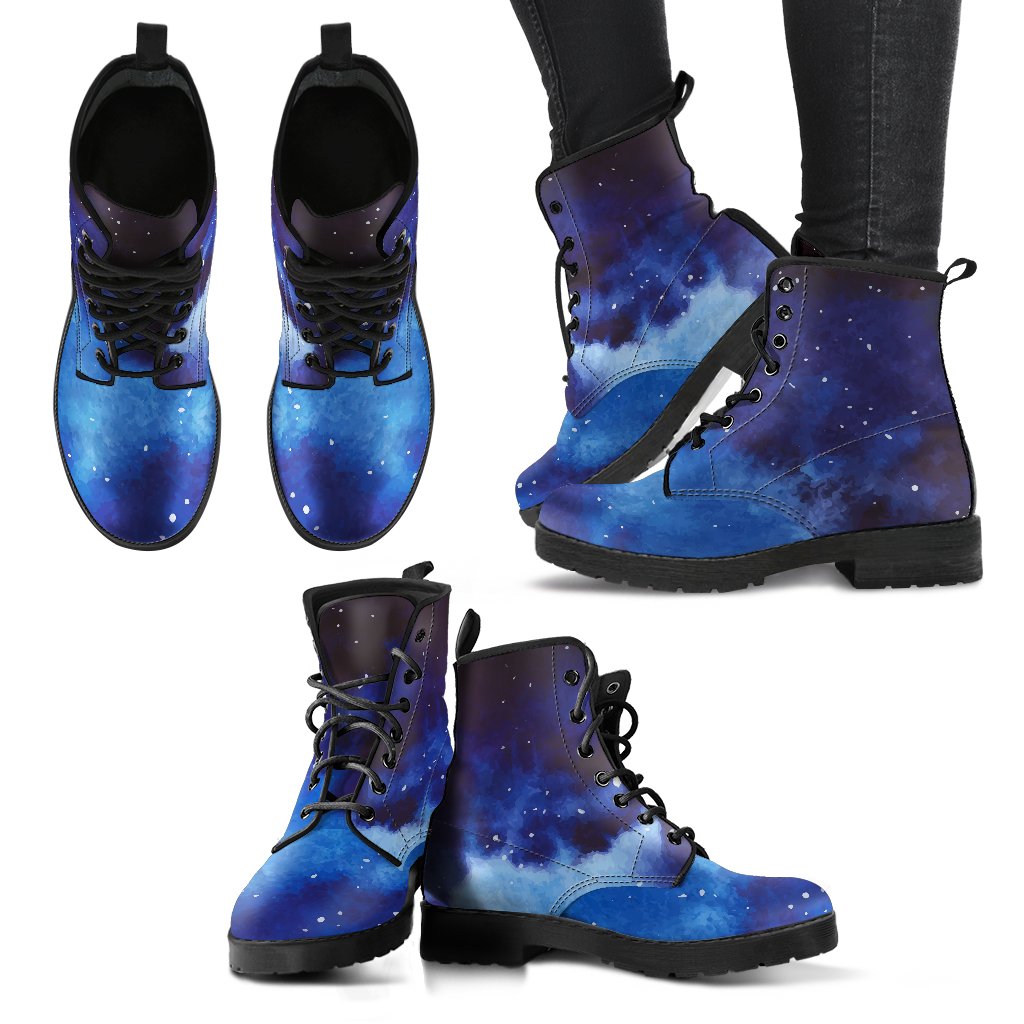 Dark Blue Galaxy Space Print Women's Boots