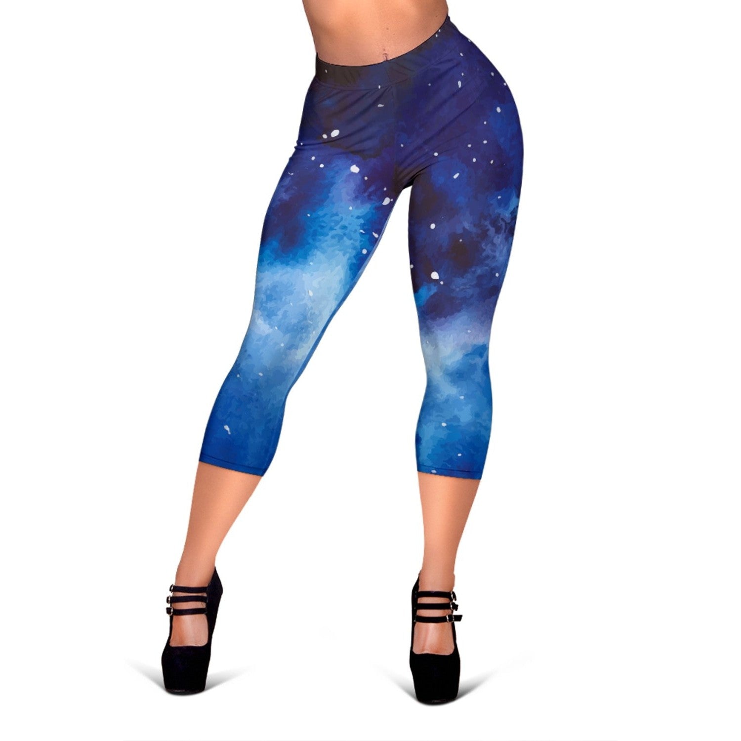 Dark Blue Galaxy Space Print Women's Capri Leggings