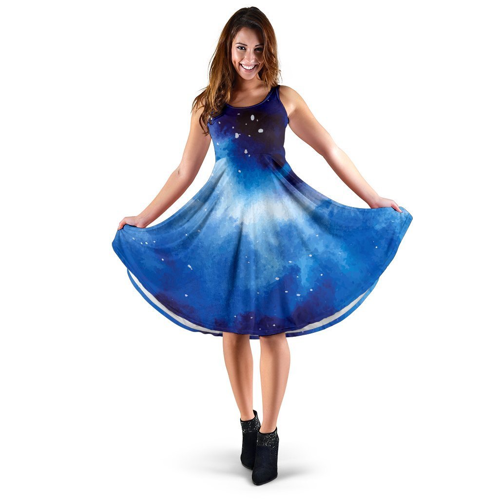 Dark Blue Galaxy Space Print Women's Dress