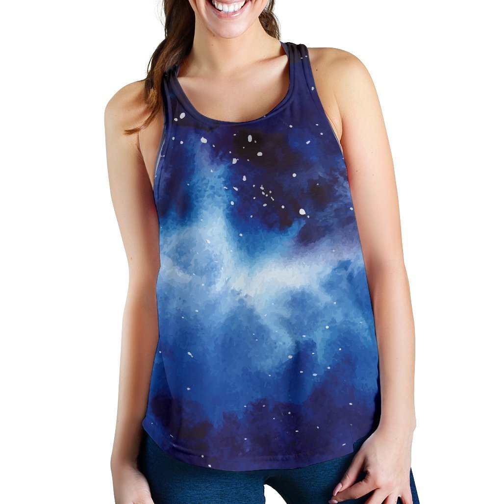 Dark Blue Galaxy Space Print Women's Racerback Tank Top