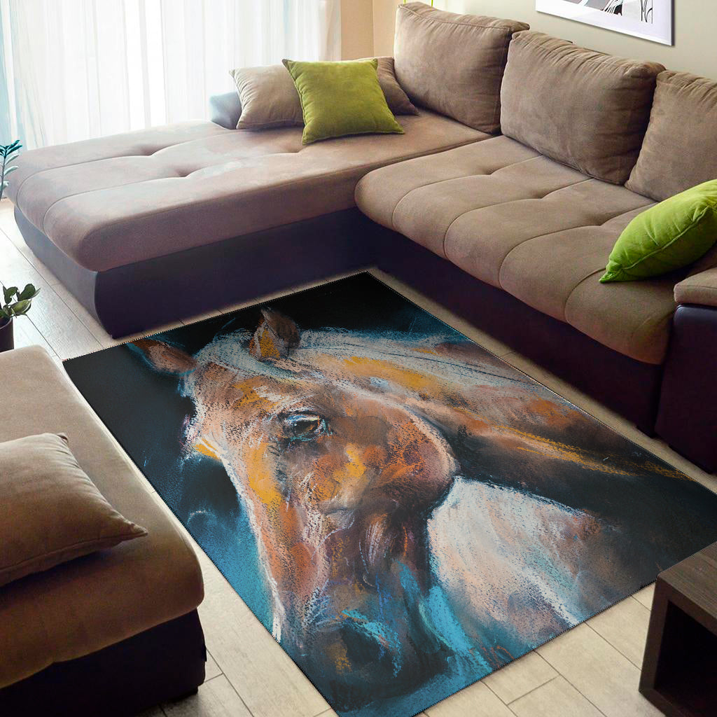 Dark Blue Horse Painting Print Area Rug