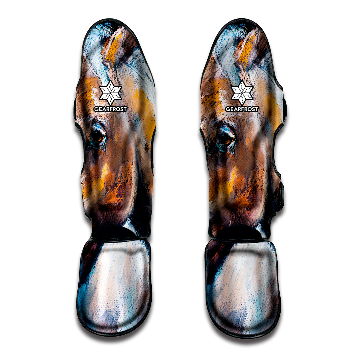 Dark Blue Horse Painting Print Muay Thai Shin Guards