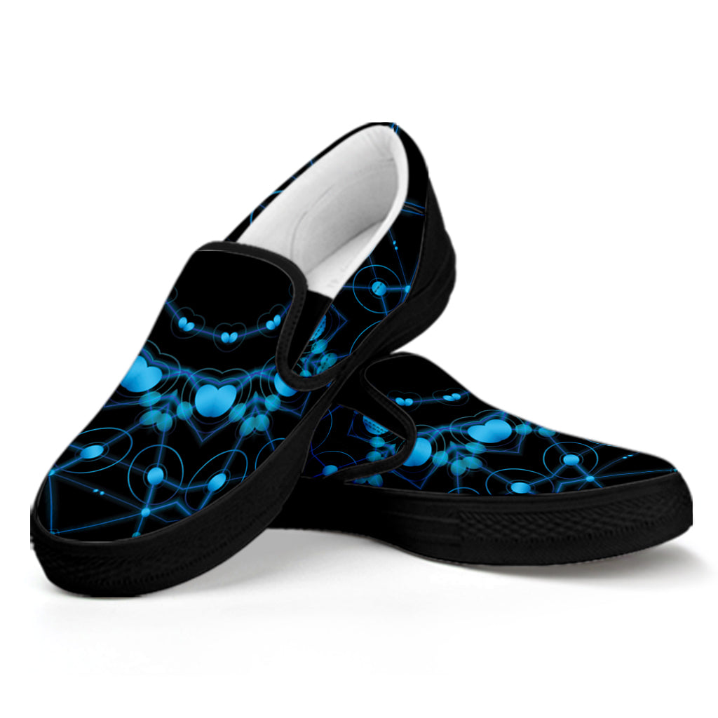 Dark Blue Kaleidoscope Print Black Slip On Shoes