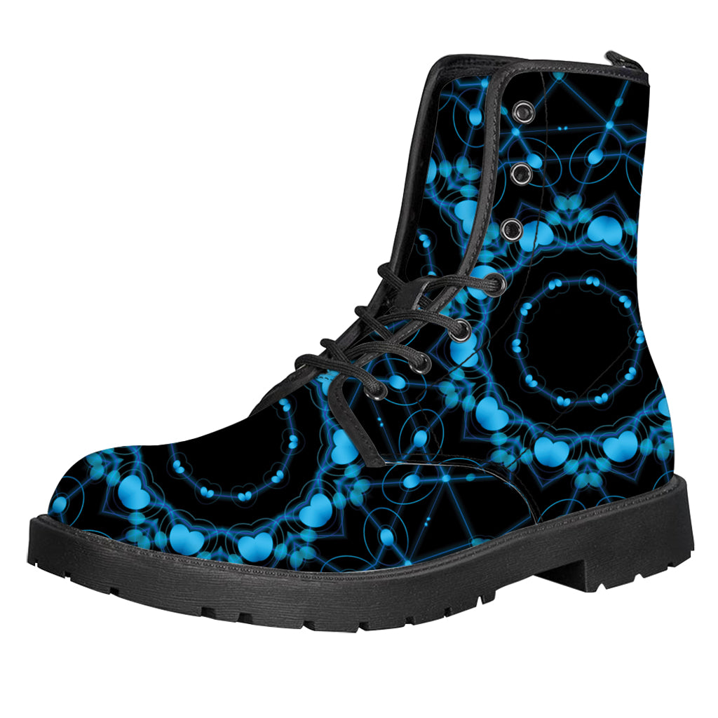 Dark Blue Kaleidoscope Print Leather Boots