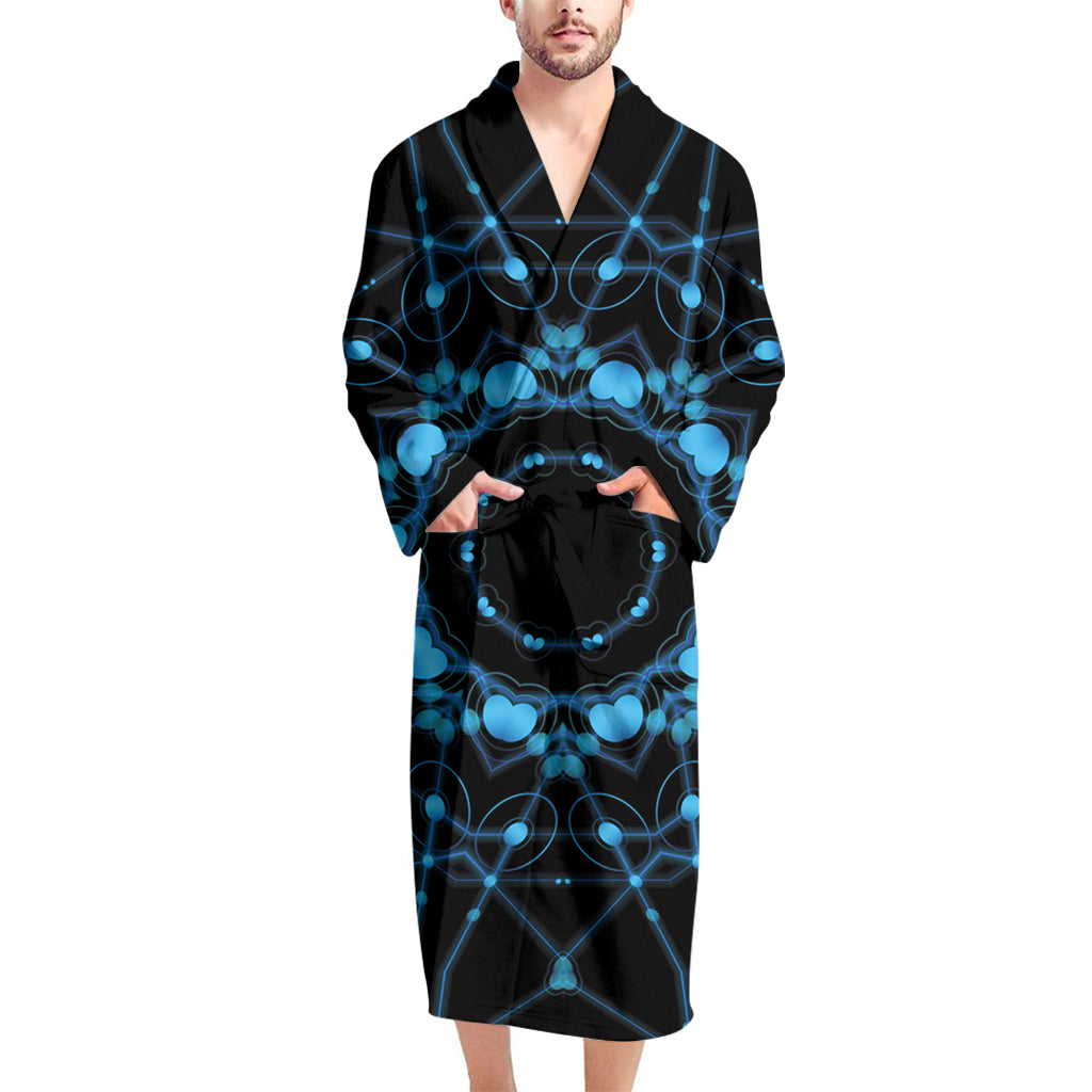 Dark Blue Kaleidoscope Print Men's Bathrobe