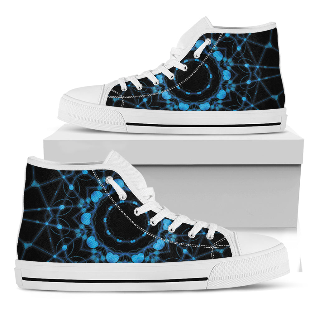 Dark Blue Kaleidoscope Print White High Top Shoes