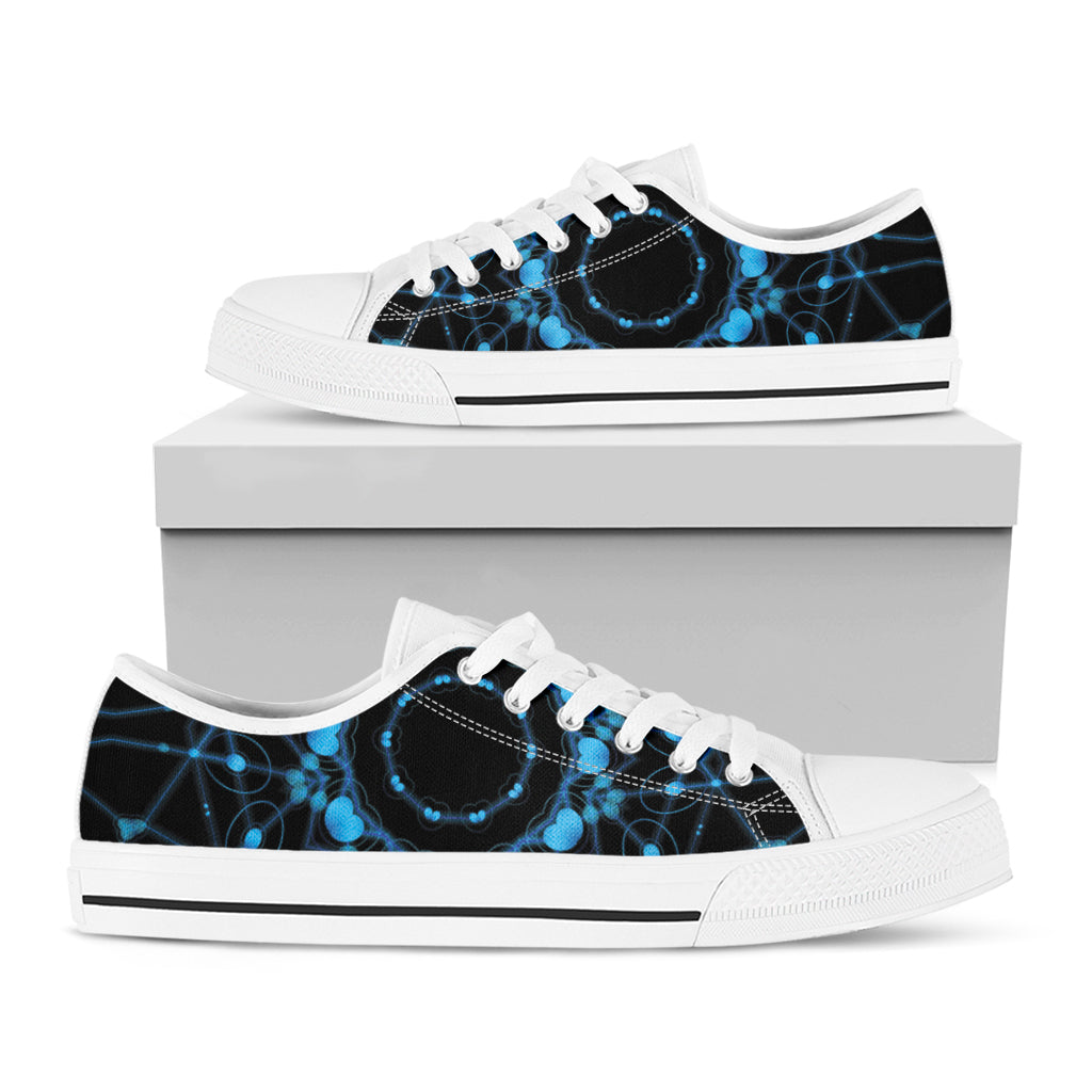 Dark Blue Kaleidoscope Print White Low Top Shoes