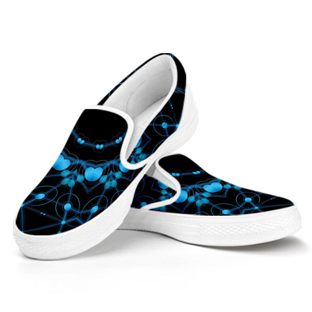 Dark Blue Kaleidoscope Print White Slip On Shoes