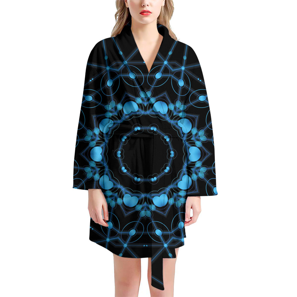 Dark Blue Kaleidoscope Print Women's Bathrobe