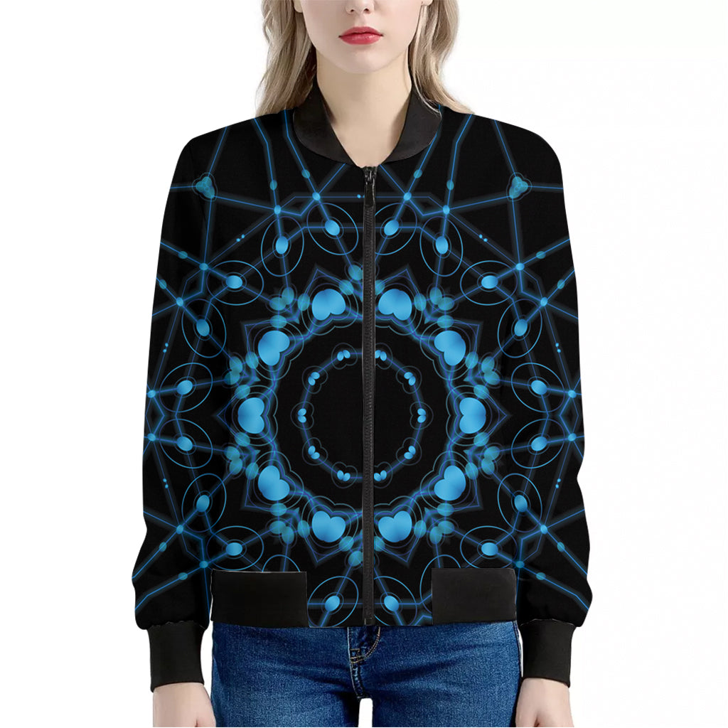 Dark Blue Kaleidoscope Print Women's Bomber Jacket