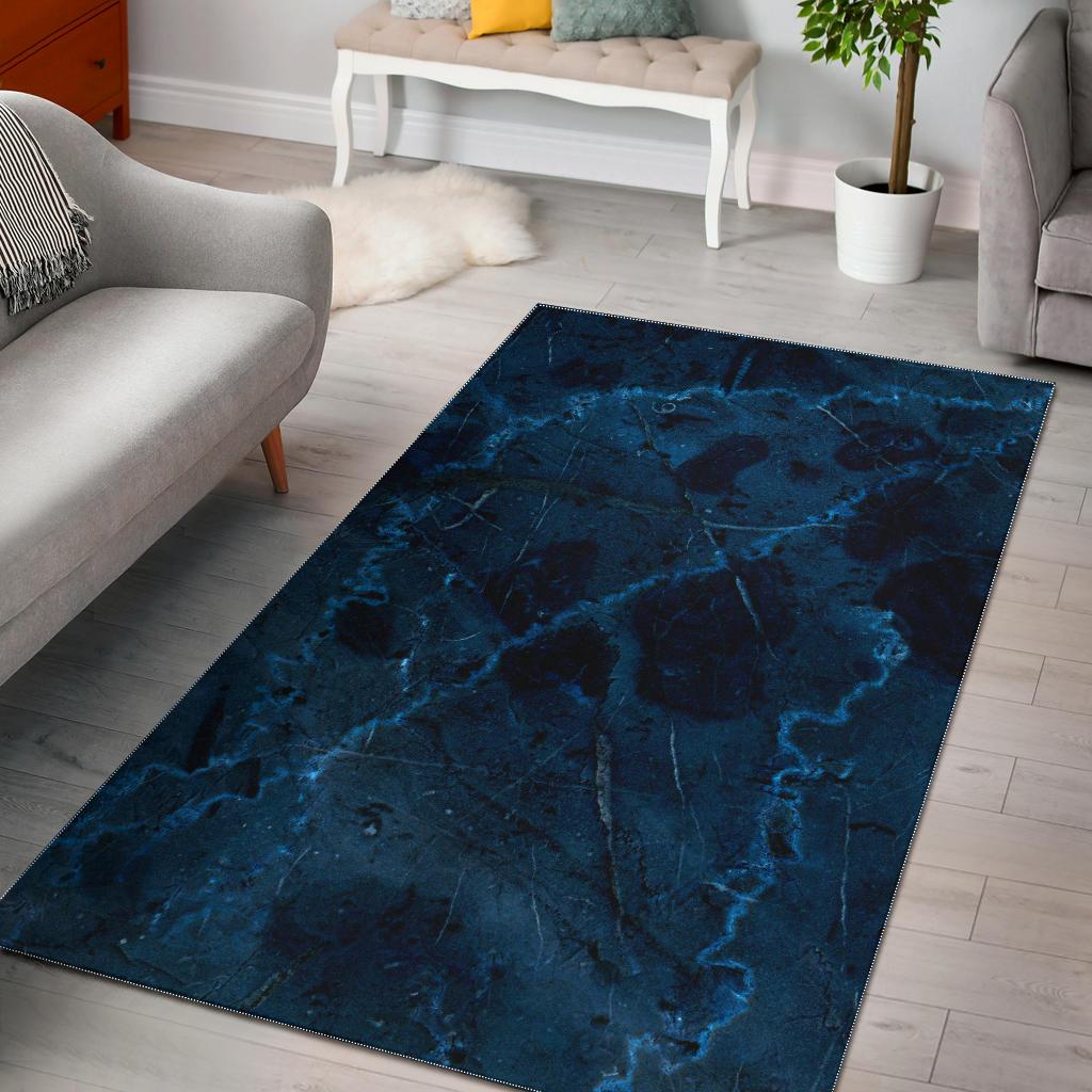 Dark Blue Marble Print Area Rug